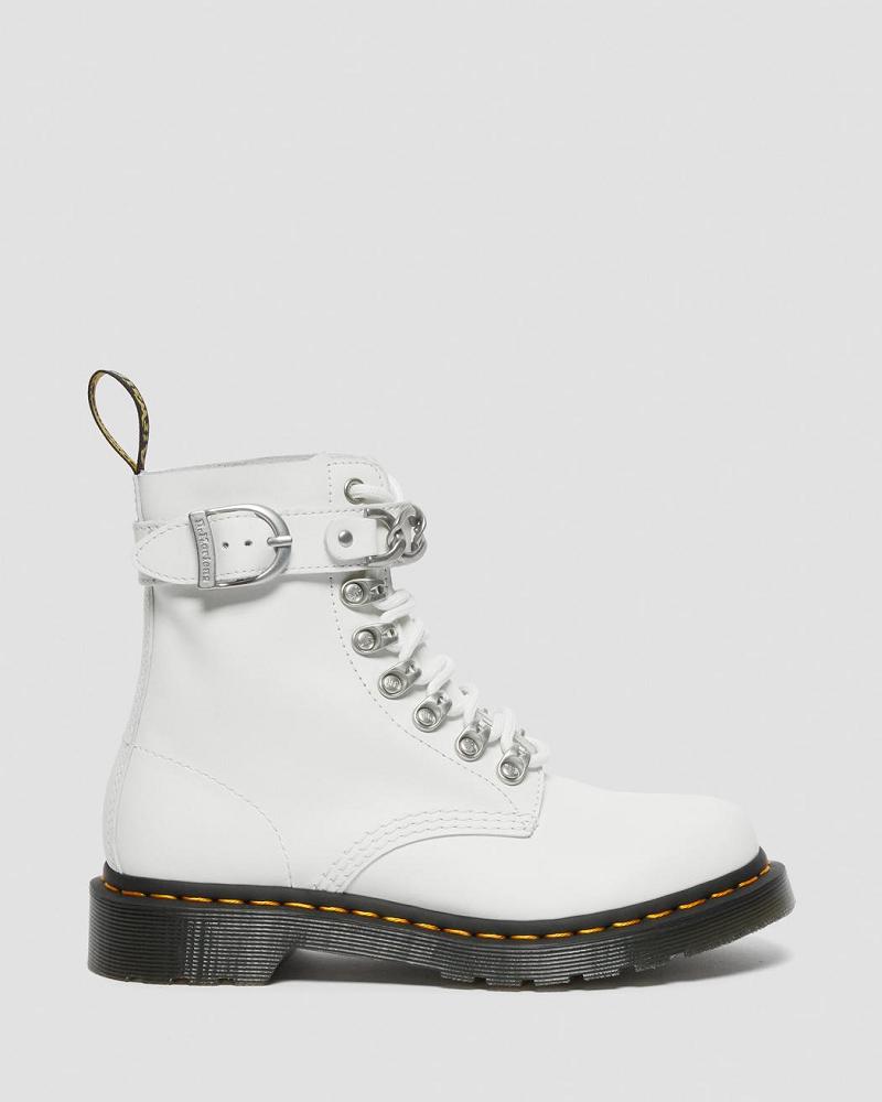 White Women's Dr Martens 1460 Pascal Chain Leather Lace Up Boots | CA 180GSO